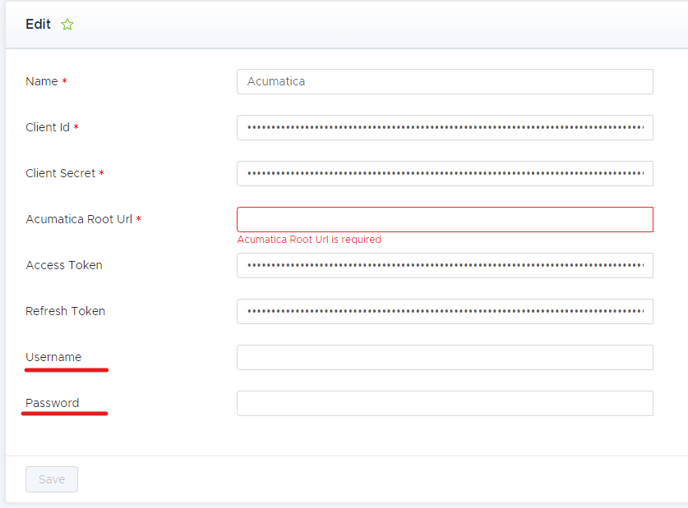 Acumatica Credential Config