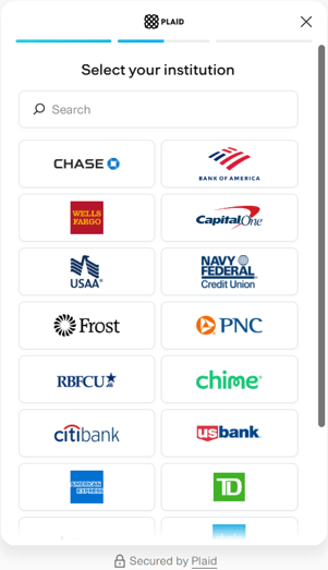 Plaid Credentials - Select Institution