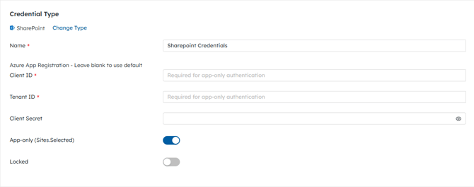 Sharepoint Credentials with App-Only Toggle